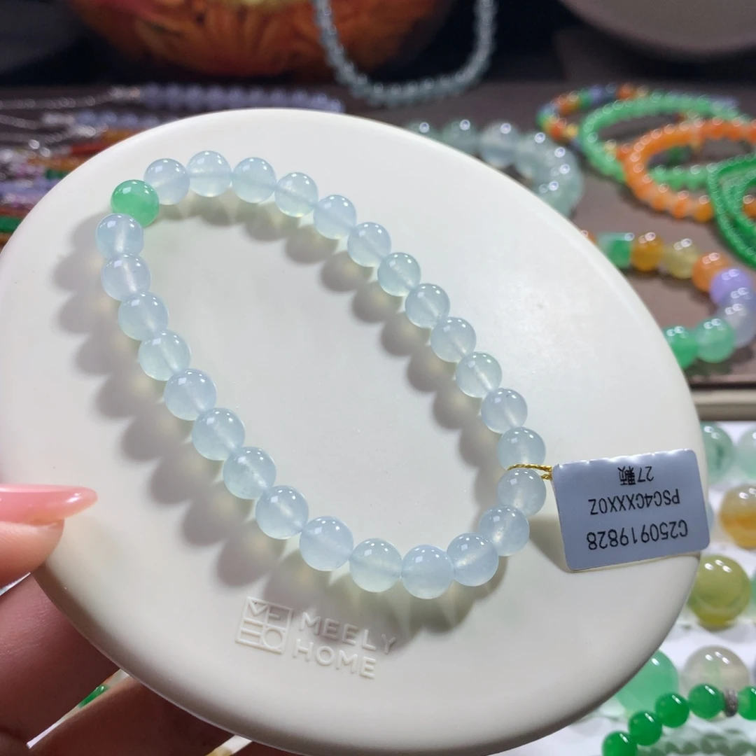翡翠未镶嵌手链纯净冰蓝卡7