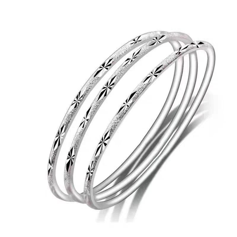 足银手镯 足银手镯 编号905：闪闪繁星三环手镯