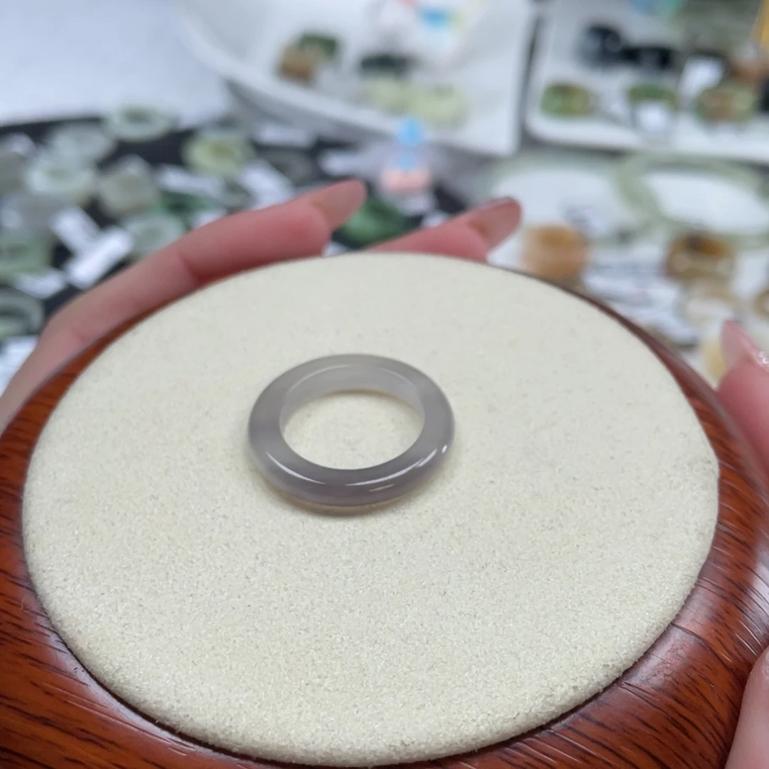 和田玉未镶嵌戒指O8冰透紫细条16.5