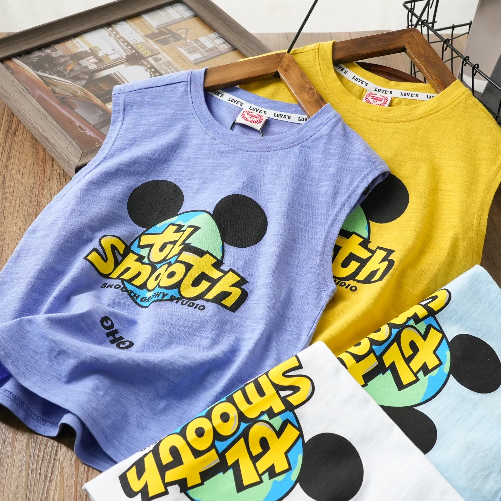 夏季背心趣味字母地球印花男童百搭上衣中大童圆领无袖S1043