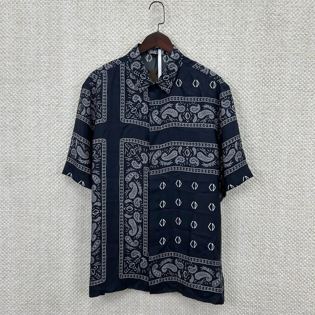 未使用 DIOR/迪奥 图案印花翻领单排扣短袖衬衫40码 ys001481