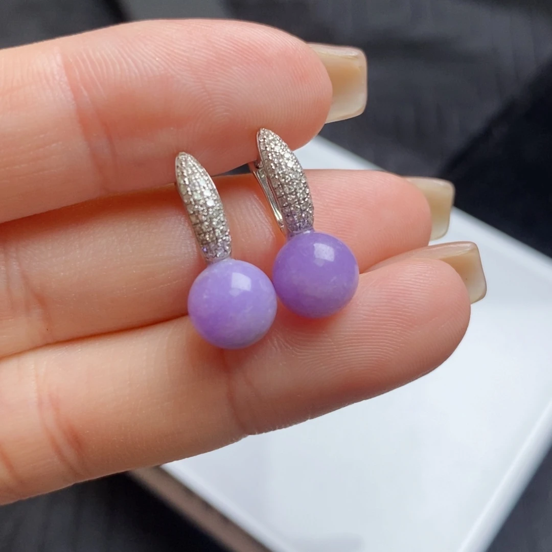 翡翠18K金镶嵌耳饰紫珠珠耳包（卡8.2mm）