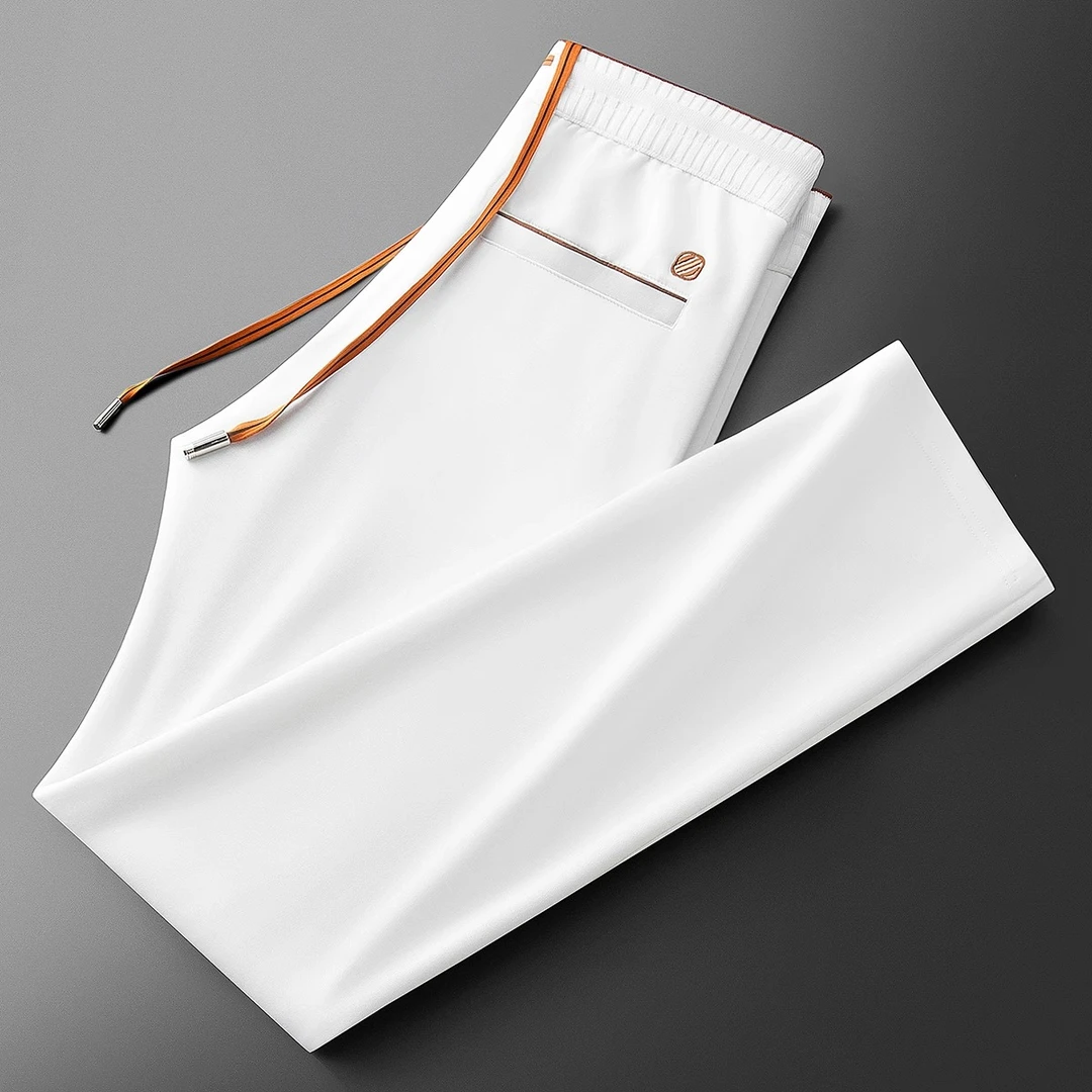 夏季休闲裤男士轻奢老钱风冰丝面膜空气层雅赛尔修身运动直筒裤男