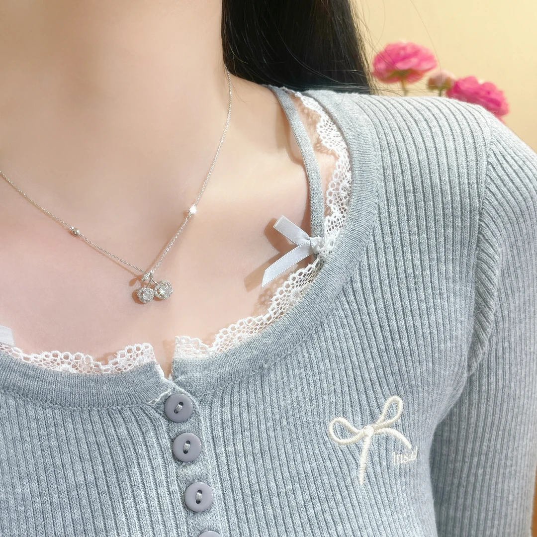 GINIFIMOR 铜项链 微镶锆石樱桃气质锁骨链女小众设计感简约