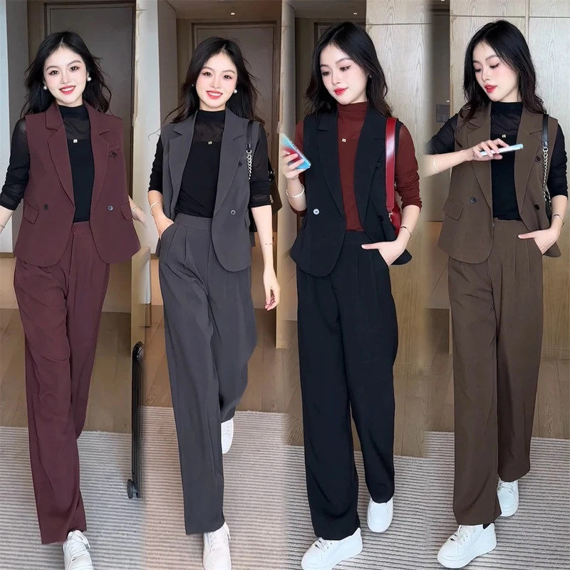 夏季短袖春秋显瘦气质洋气时尚休闲秋季套装无袖减龄宽松韩版