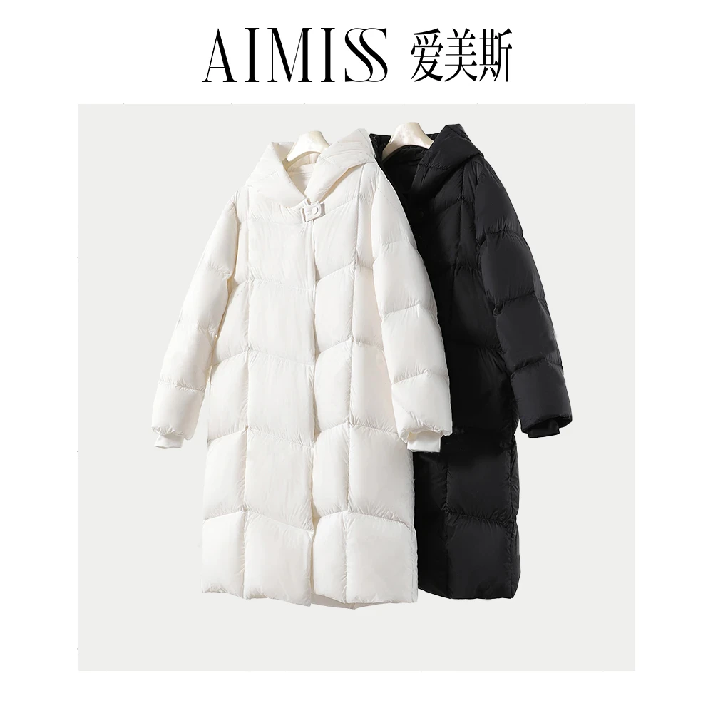 【品牌福利】爱美斯连帽羽绒服女长款加厚保暖防风时尚百搭112