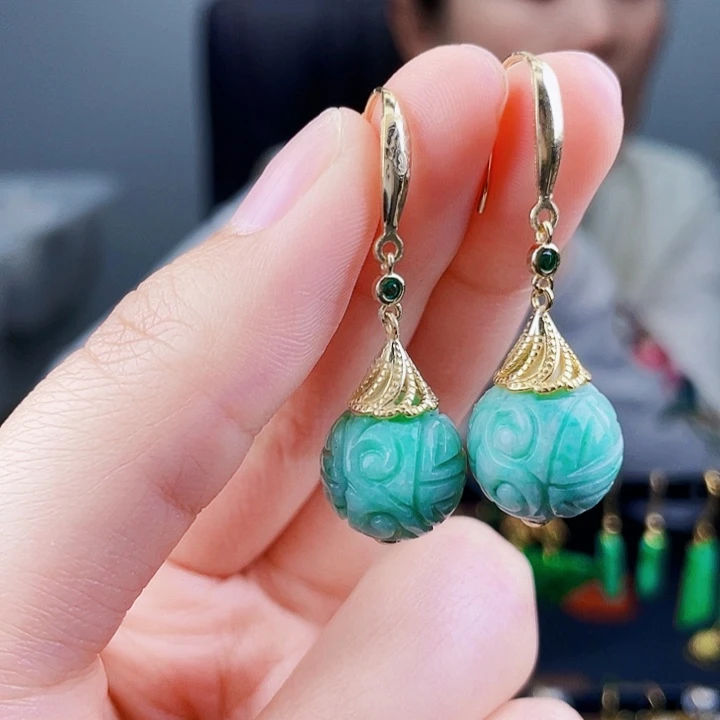 翡翠耳饰银S925镶嵌饰品