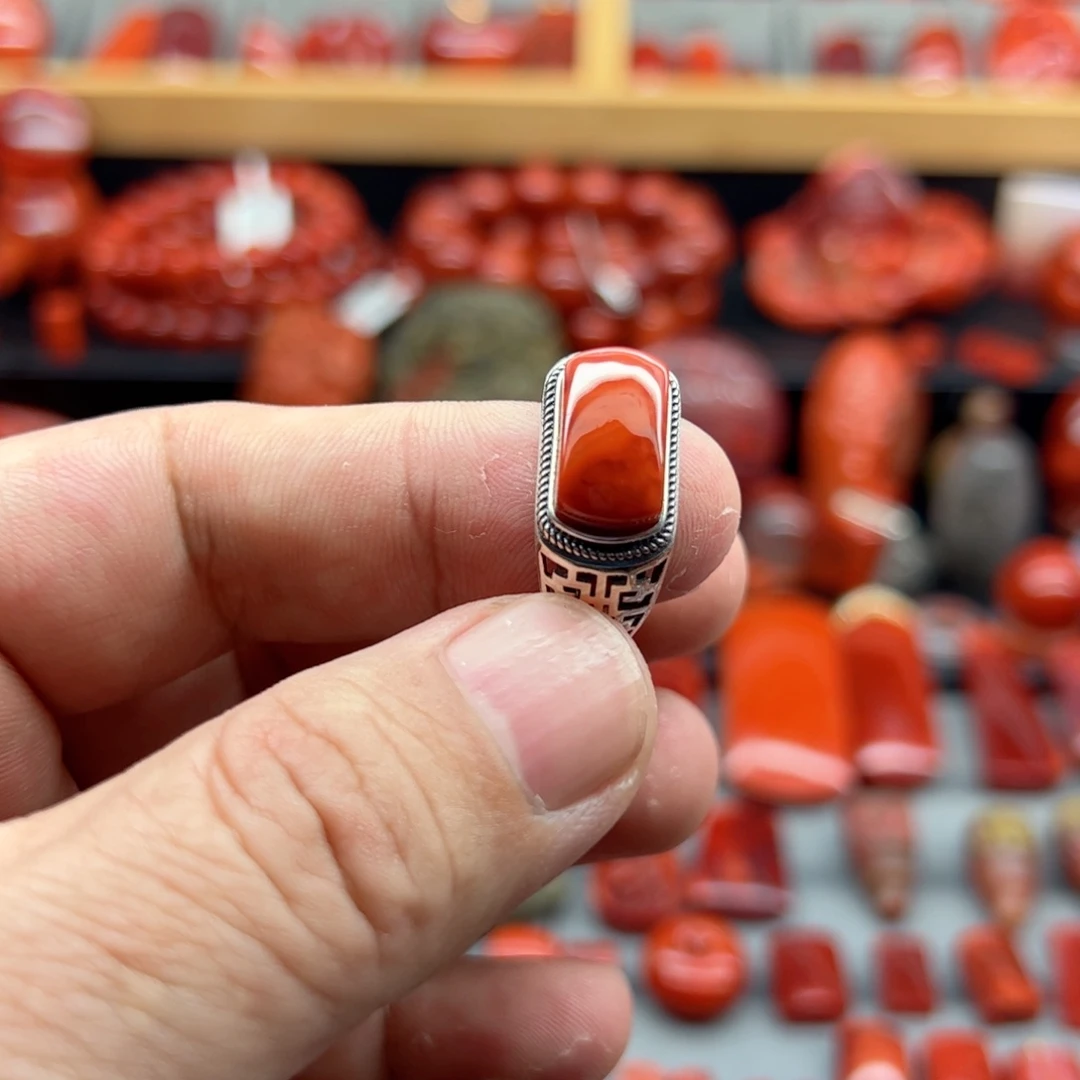南红玛瑙介指银S925镶嵌