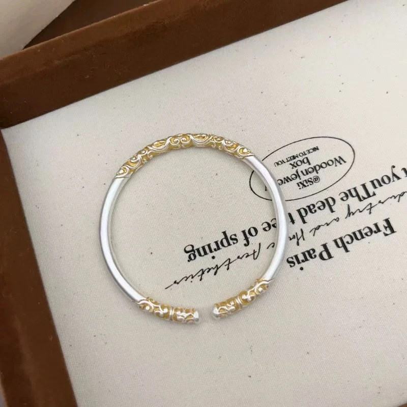 足银手镯 32号 金箍棒描金开口实心足银手镯