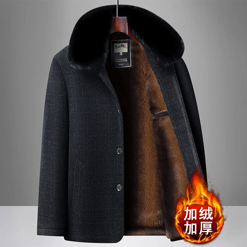 中年爸爸冬装棉服加绒加厚外套中老年人男士雪尼尔棉衣爷爷装棉袄