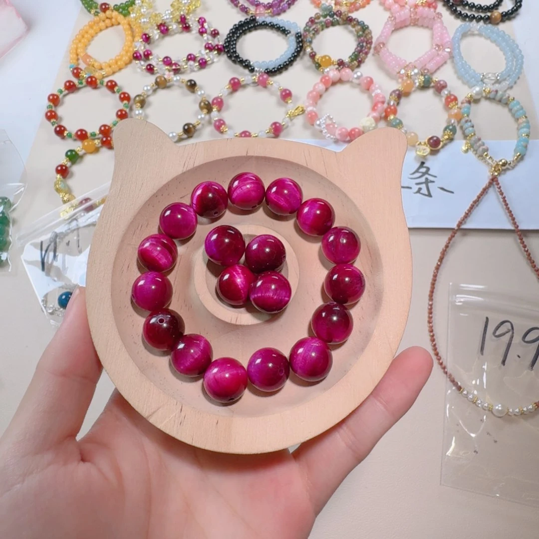 木变石（虎睛石）未镶嵌珠宝半成品玫红虎眼石12mm