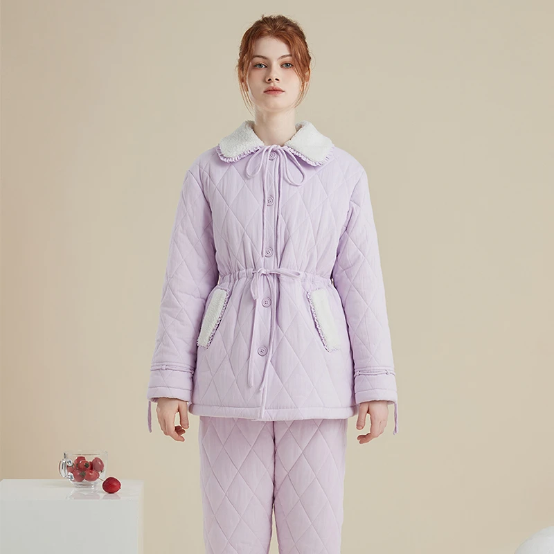女冬季睡衣外穿加绒女士冬装甜美秋冬加厚保暖家居服省服棉服套装