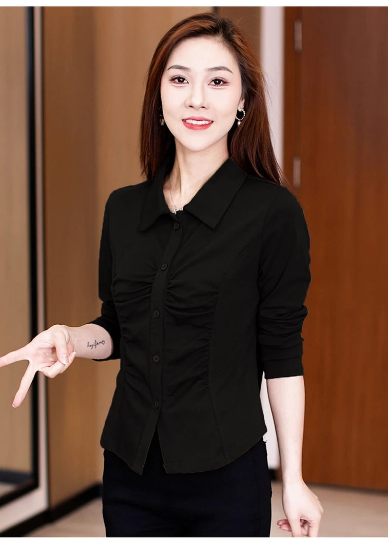 褶皱长袖开衫衬衣2025春秋新款修身显瘦纯欲风性感上衣女