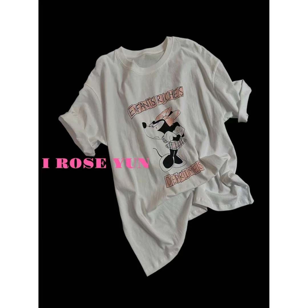 【Rose Yun】100%新疆长绒棉米妮字母印花短袖T恤 JY065095