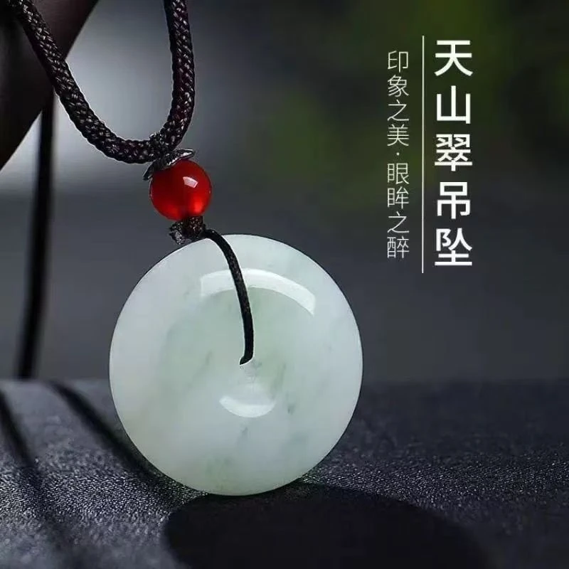 (21mm)纯天然新疆天山翠玉平安扣吊坠冰种飘花男女同款情侣款