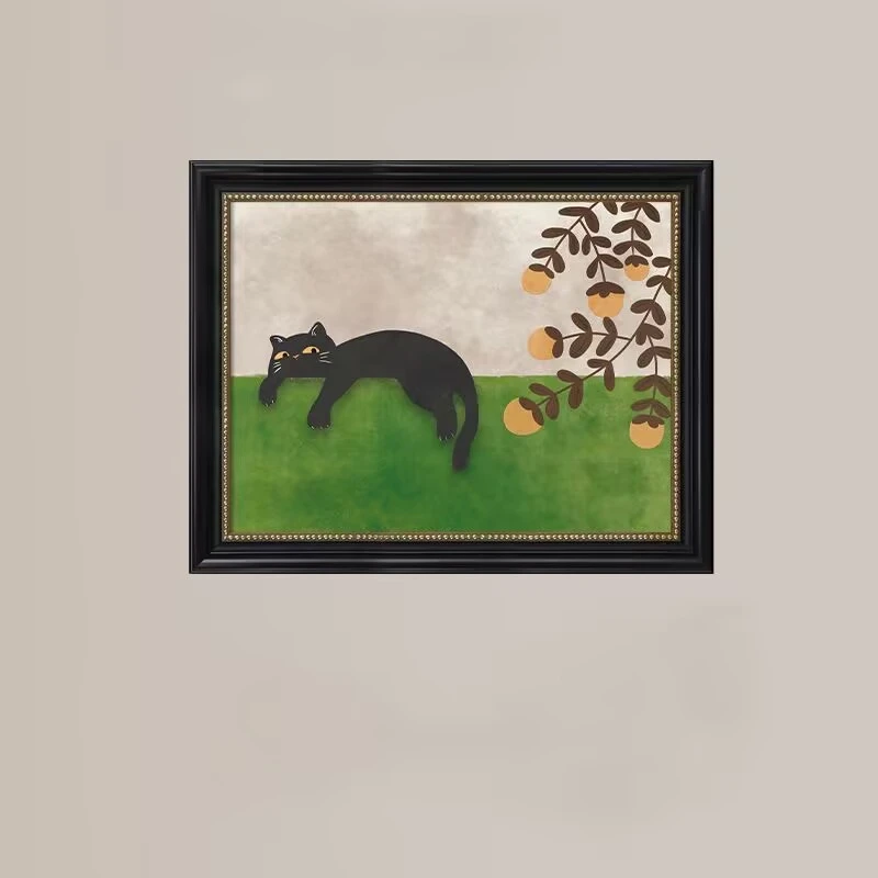 慵懒猫咪法式中古风客厅装饰画治愈系卧室床头沙发后餐厅挂画A11