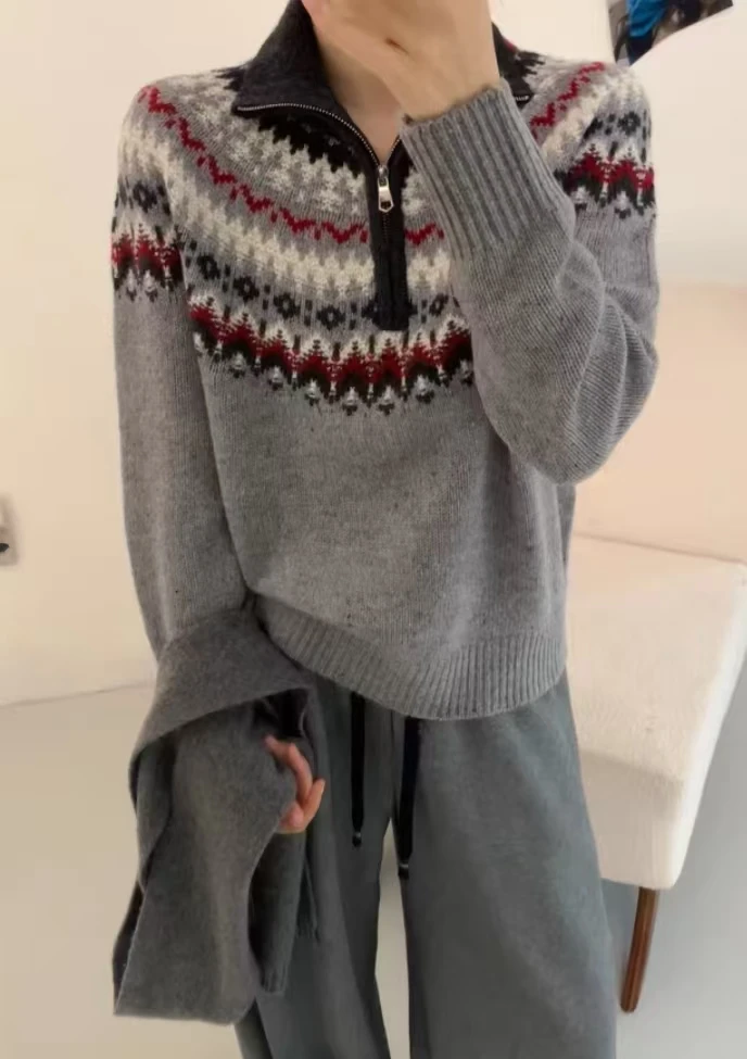 199-【外贸工厂】100%羊毛针织衫-W537灰色