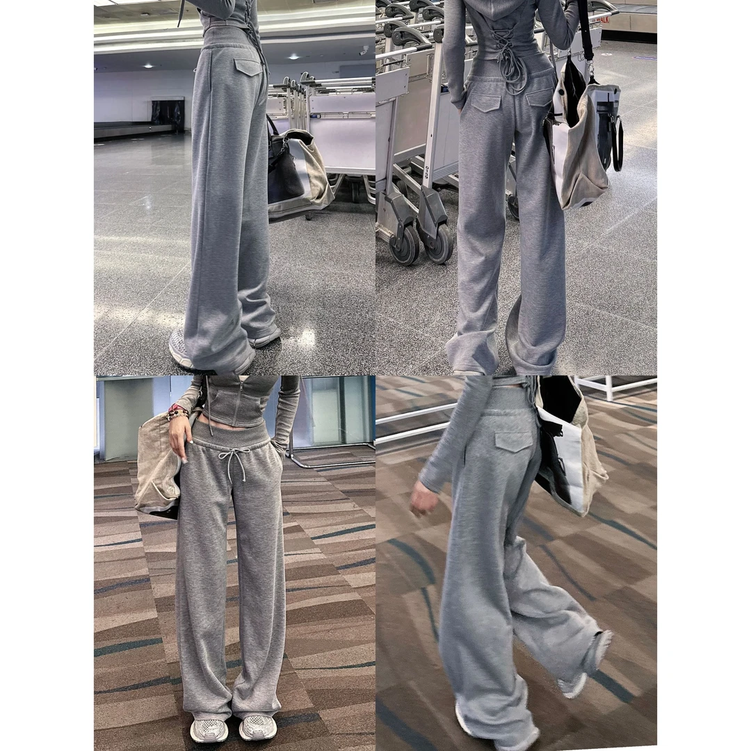 婉君【艺校生必备裤】韩系抽绳松紧腰显瘦休闲卫裤子LWJ25A1K349