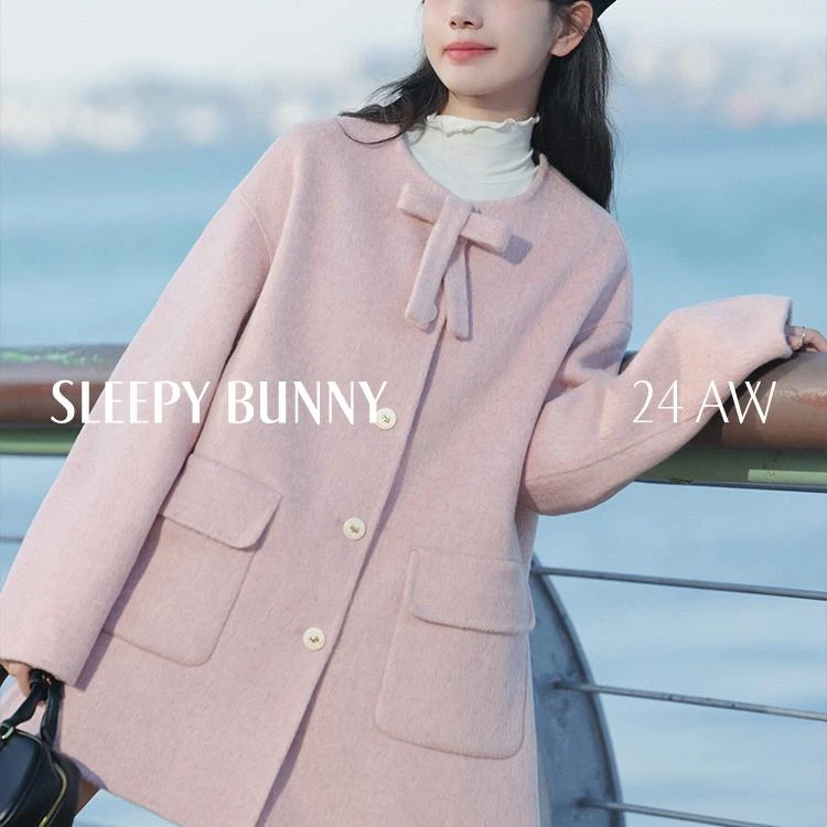 瞌睡兔【清苍】圆领100绵羊毛双面呢子外套女冬气质斗篷大衣246328