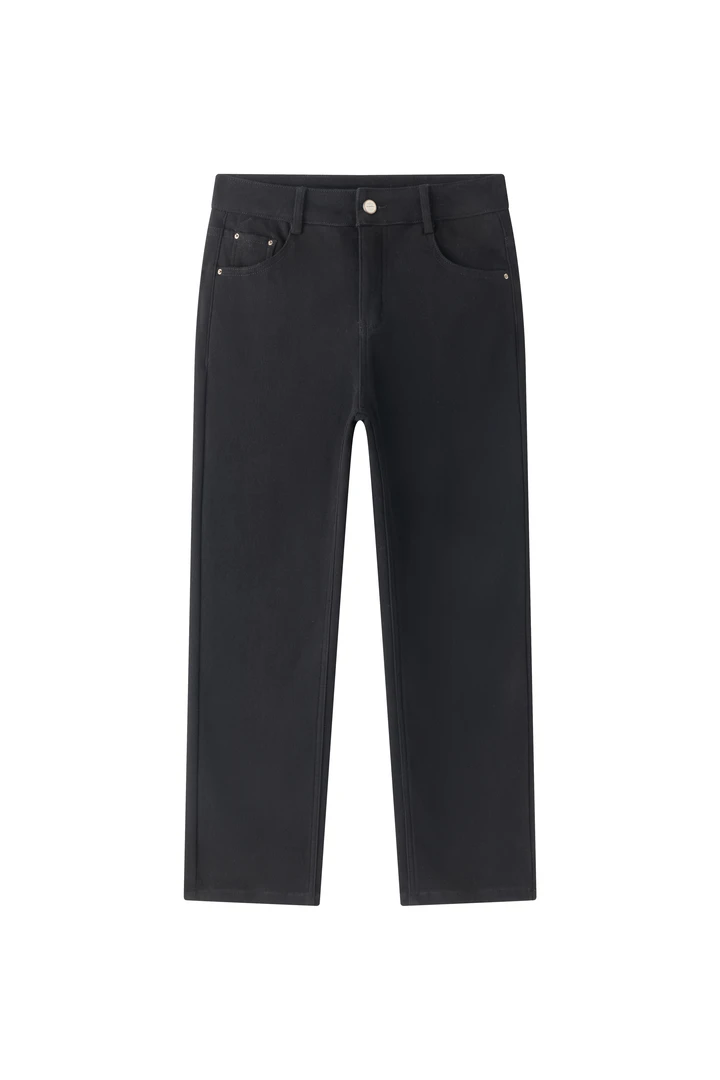 小余专享高腰烟管裤修身丹宁风秋季春季简约黑色牛仔裤微弹LD409