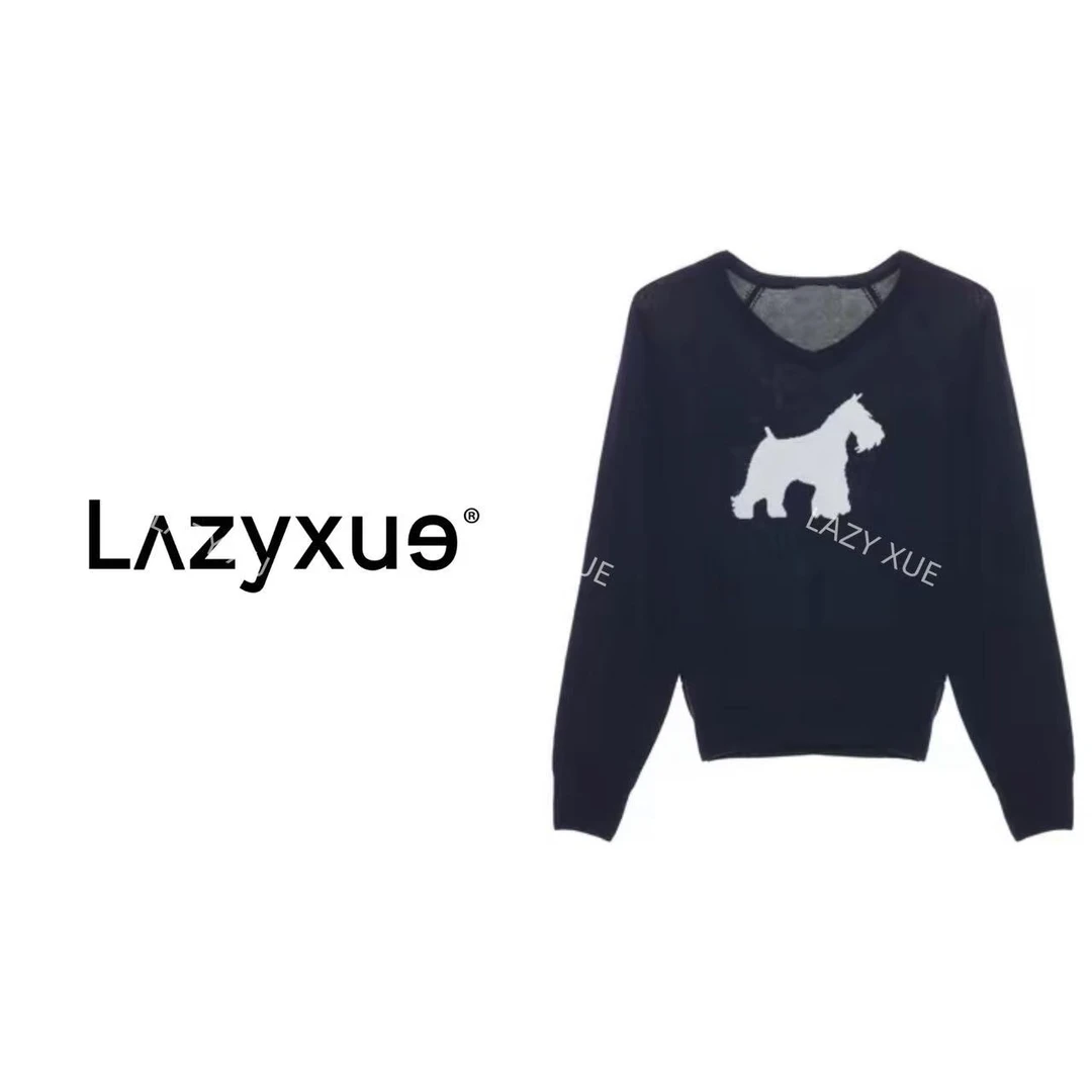 LAZYXUE薛懒懒/"娇贵小狗"时尚套头百搭V领休闲针织毛衫 4602