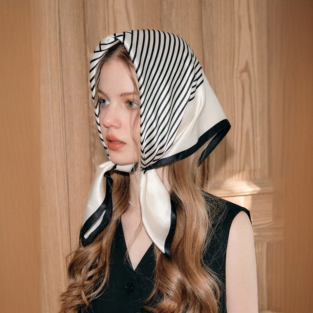 {文煊专属}北欧简约丝巾披肩法式风韩国百搭条纹头巾薄款装饰方巾