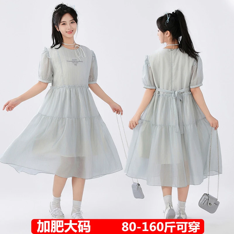 偏胖女童连衣裙加肥大码夏季薄款童装女孩中长款裙子宽松仙女长裙