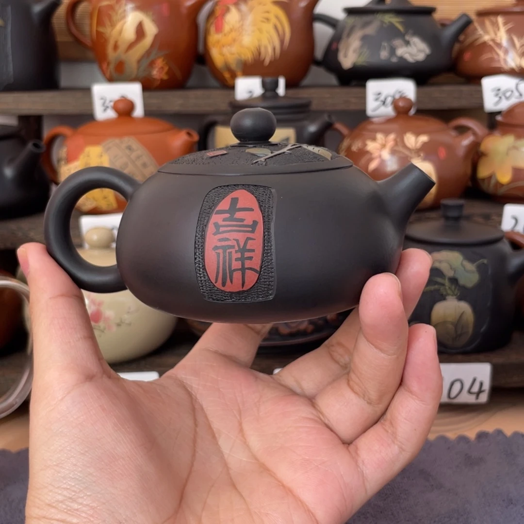 壶小***事阳刻彩填扁西施球孔