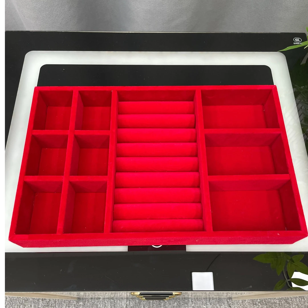 首饰盒手工定制高级绒布质感红时尚色百搭精致抽屉首饰盒简约木质