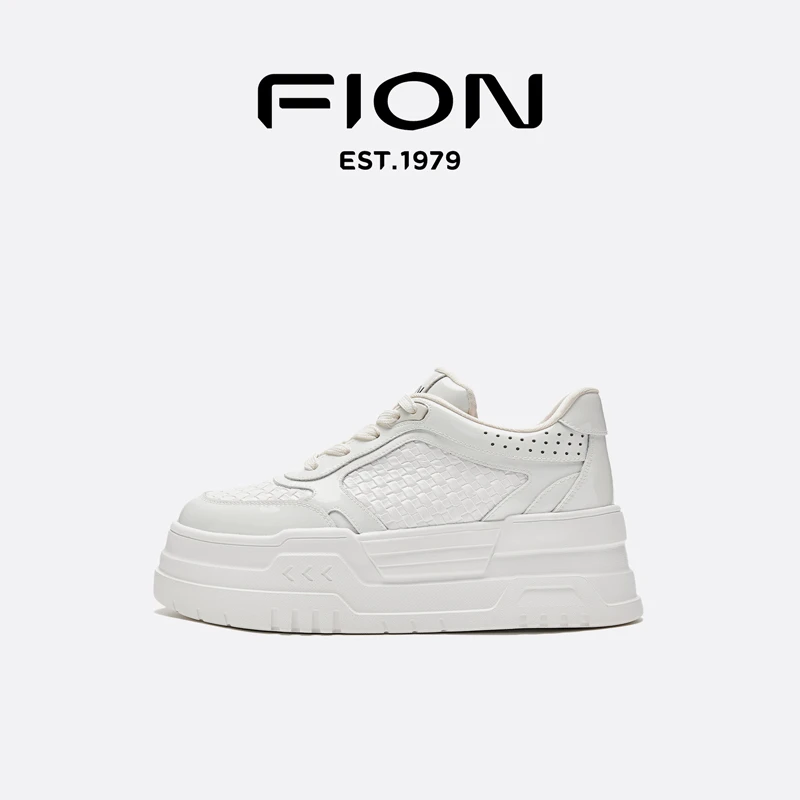 Fion/菲安妮女鞋子2025秋季新款休闲板鞋格子厚底运动小白鞋小众
