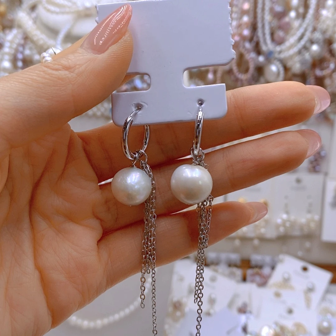 银S925镶嵌耳饰淡水珍珠