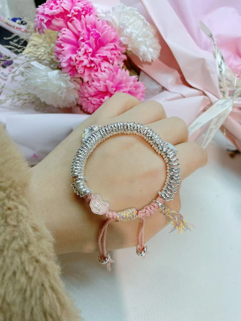 足银手链 足银999盘缠手链粉盘缠时尚百搭款（心想事成）