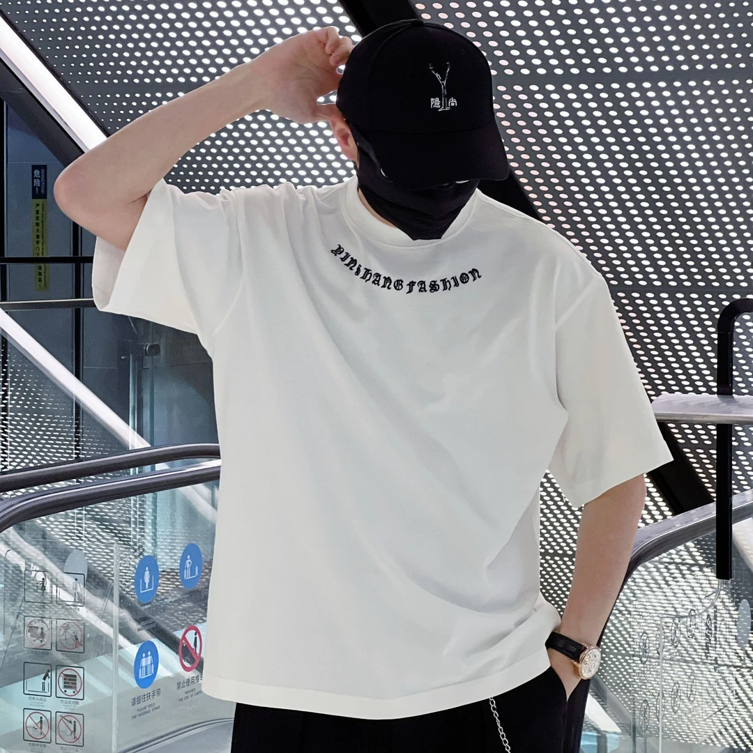 【隐尚】高级感英伦痞帅男装高档潮牌纯棉情侣短袖t恤百搭显瘦上衣