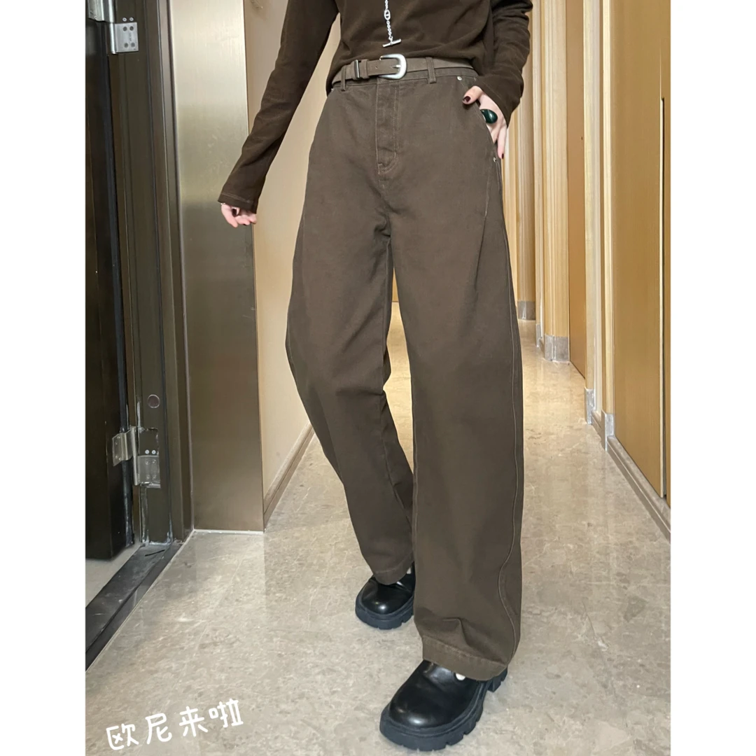 欧尼家【美式裤】有腰带复古强调捏褶美拉德色系钟爱单品NZ8946