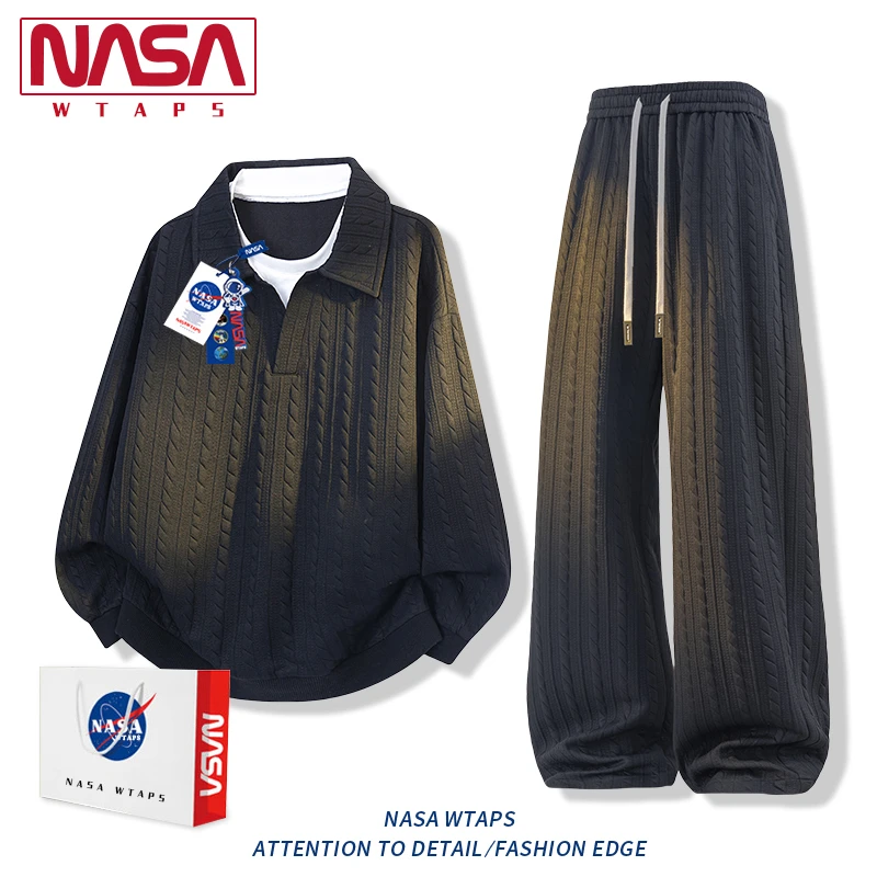 NASA WTAPS老钱风男款休闲运动套装提花春秋季百搭运动气质卫衣男