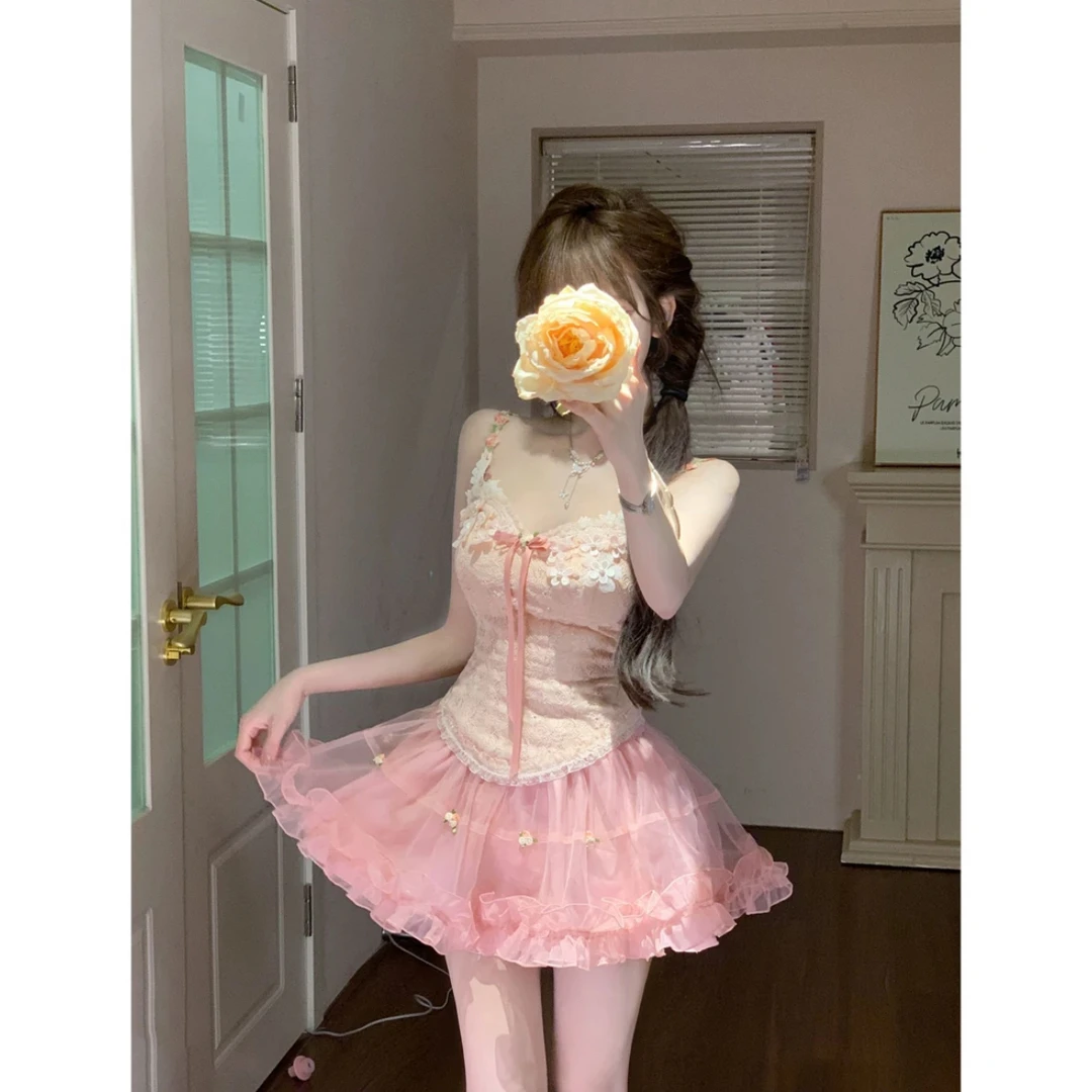 法式千金公主纯欲风收腰显瘦吊带上衣+蓬蓬短裙+开衫蓬蓬裙公主风