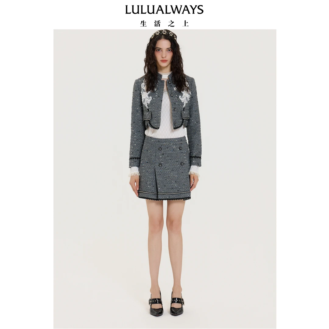 LULUALWAYS【商场同款】25秋季新款浪漫小香风蕾丝花朵刺绣短外套