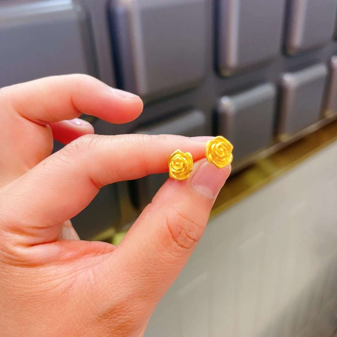 足金999直针玫瑰花耳饰