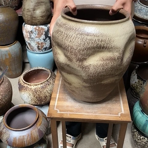 紫砂花盆口22高度32复古色