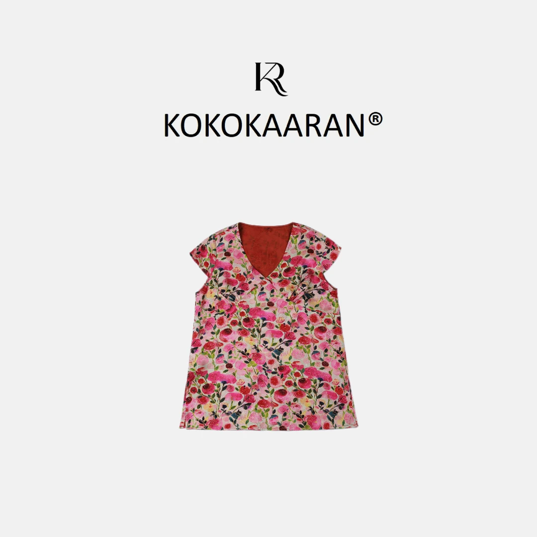 kokokaaran/可可咔伦洋气显瘦V领碎花短袖衬衫（建议手洗）SH250536