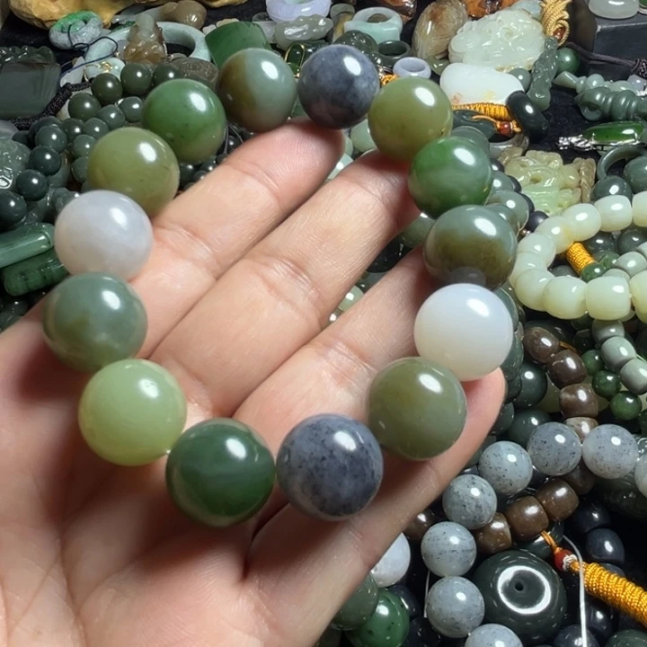 和田玉手串未镶嵌单**动16