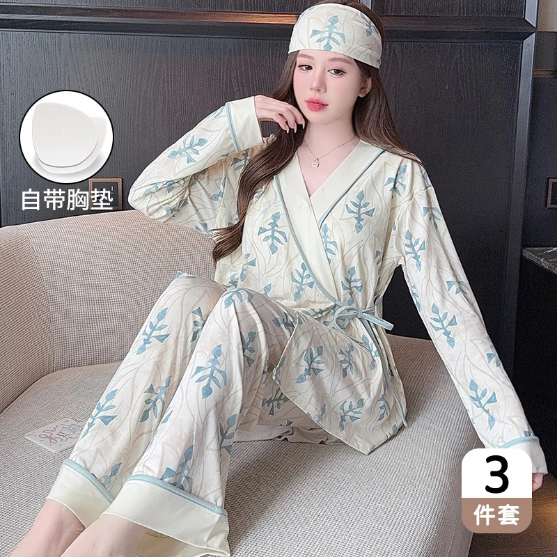 熊猫皇后莫戴尔新中式月子服带胸垫产后睡衣孕妇哺乳夏季薄款喂奶