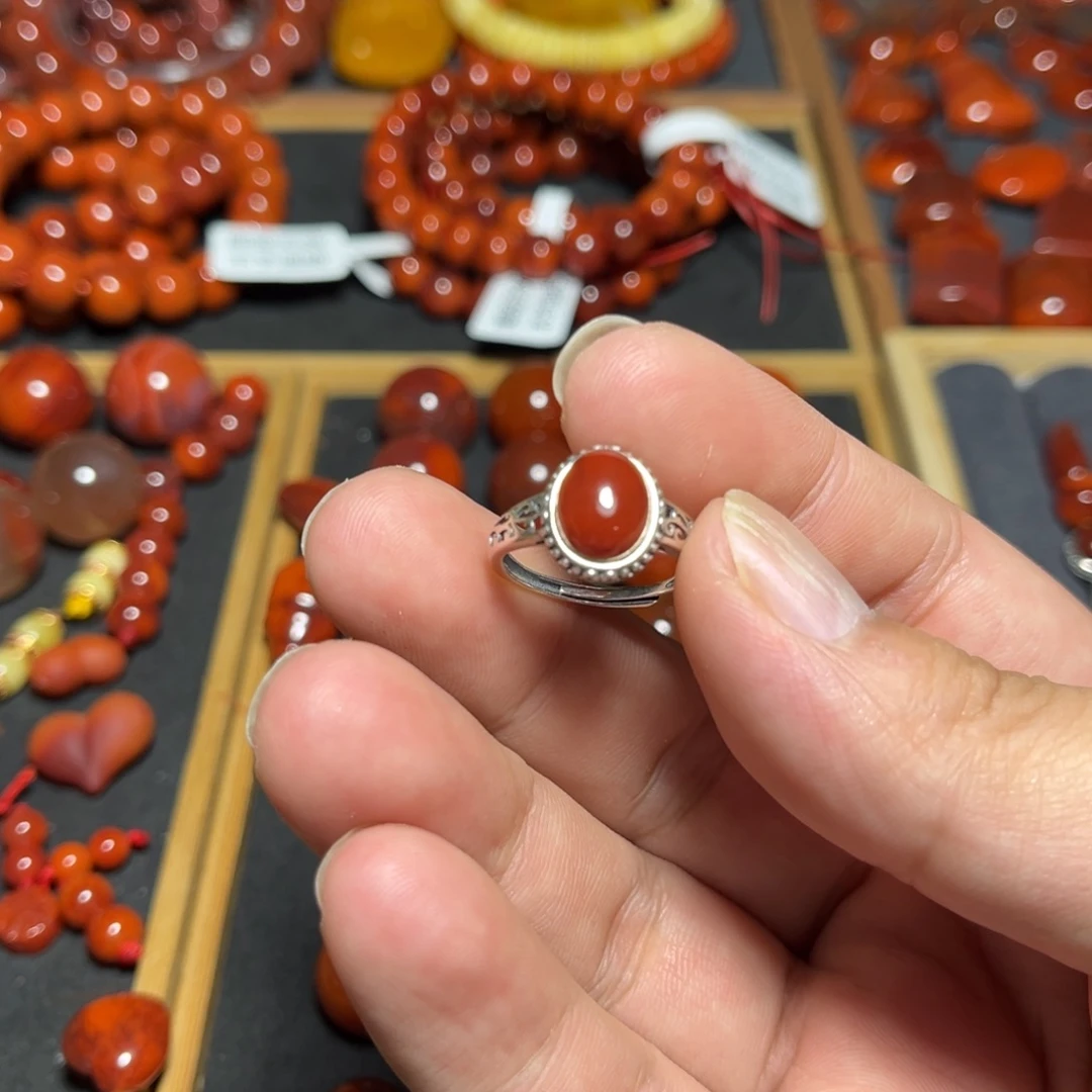 南红玛瑙银S925镶嵌戒指天然原矿瓦西南红精品女戒