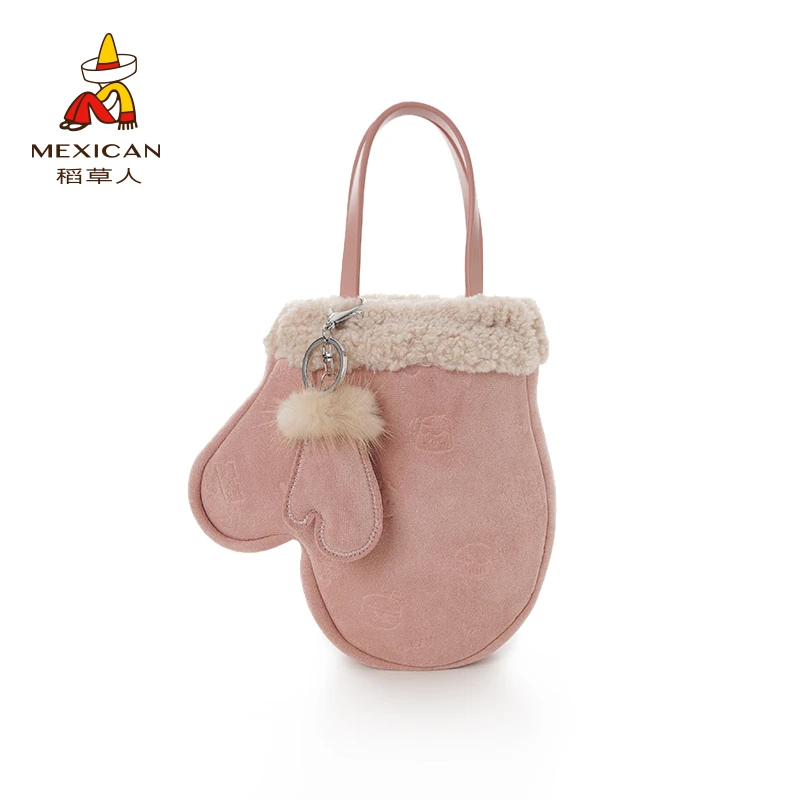 稻草人秋冬新款时尚毛茸茸手套包复古手提斜跨包
