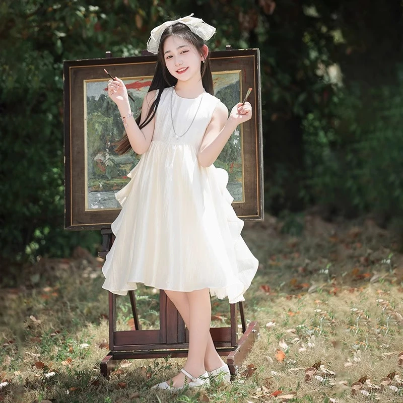 女童连衣裙2025夏季新款大童洋气公主裙女孩夏装无袖背心礼服裙子