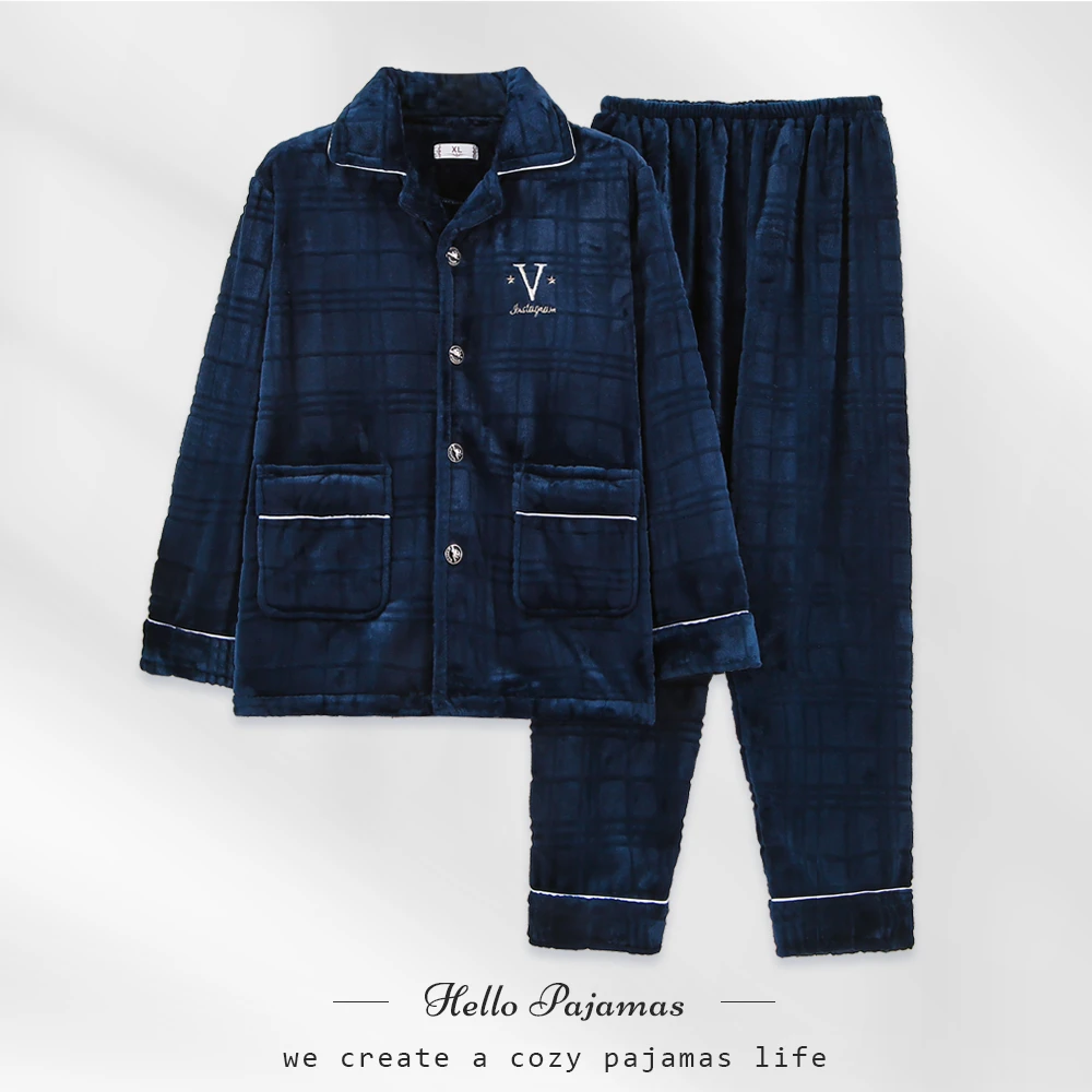 秋冬季加厚男士睡衣套装珊瑚绒加绒家居服保暖长袖冬款加厚睡衣