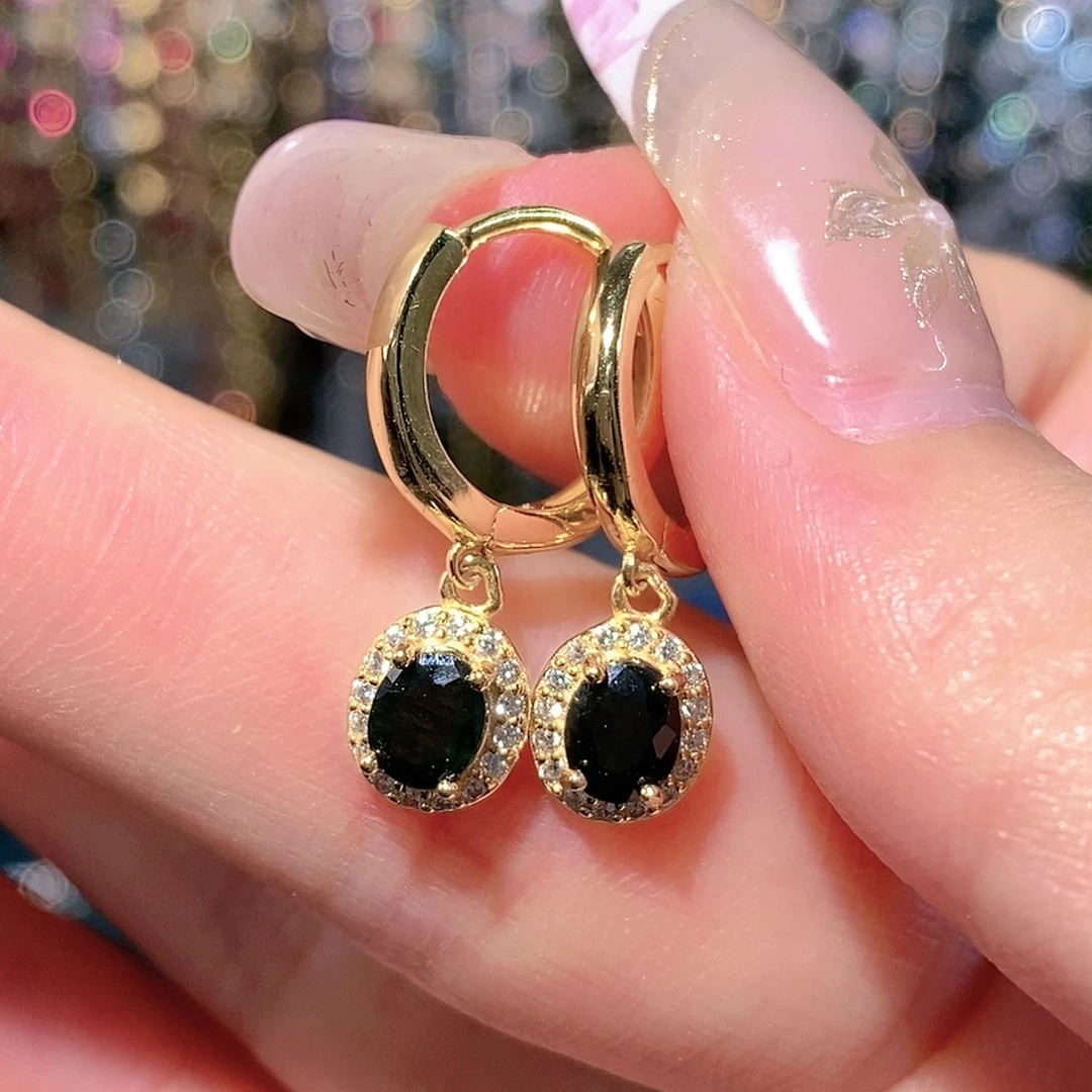 蓝宝石耳饰银S925镶嵌天然无烧