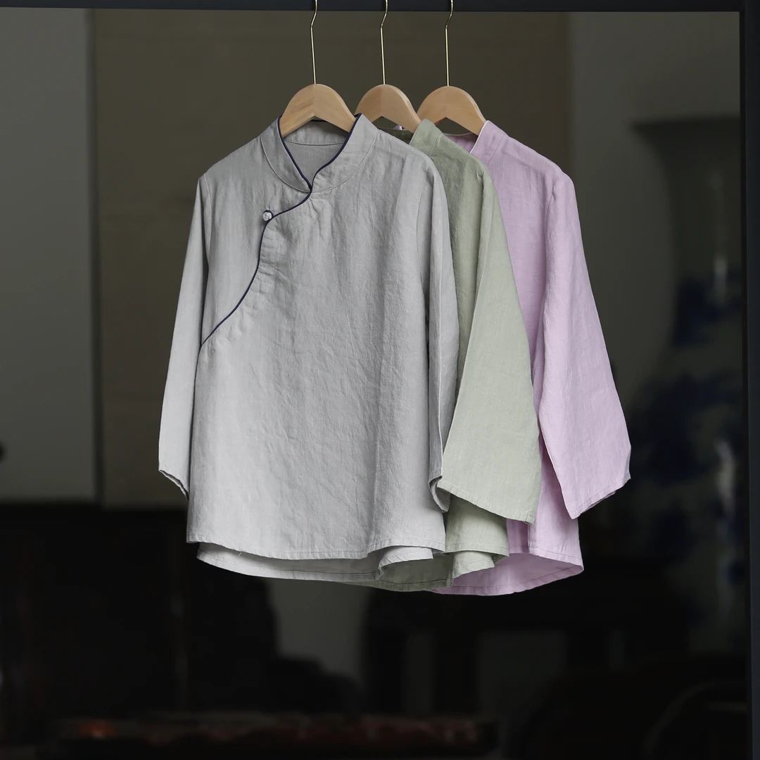 如素慢衣【汉麻】立领一粒扣复古上衣40009