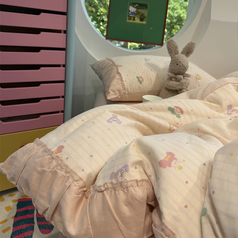 易安阁 A类母婴级ins少女心花边双层纱萌萌小萝莉纯棉四件套1.5m