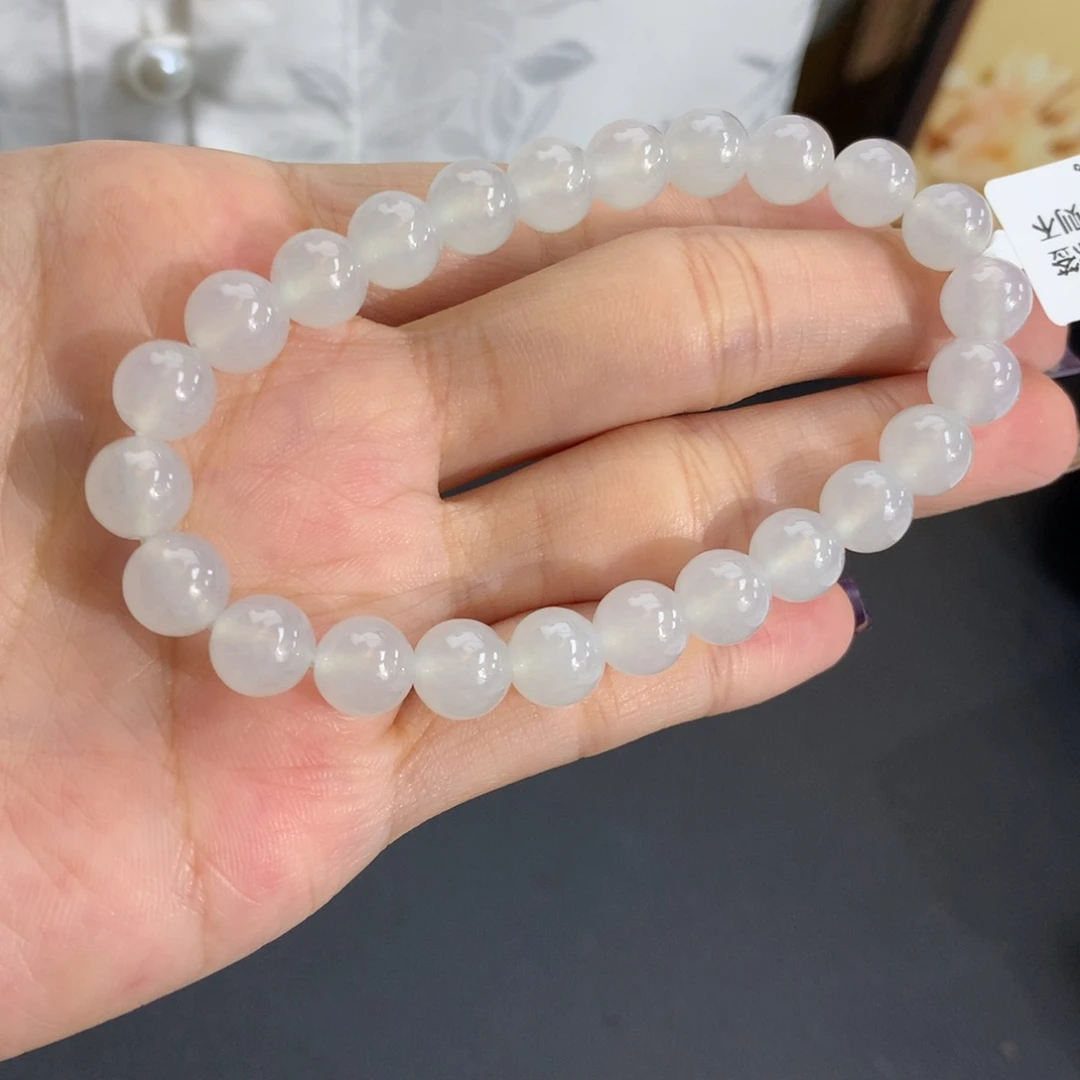 翡翠未镶嵌手串卡7.8冰胶白冰手串